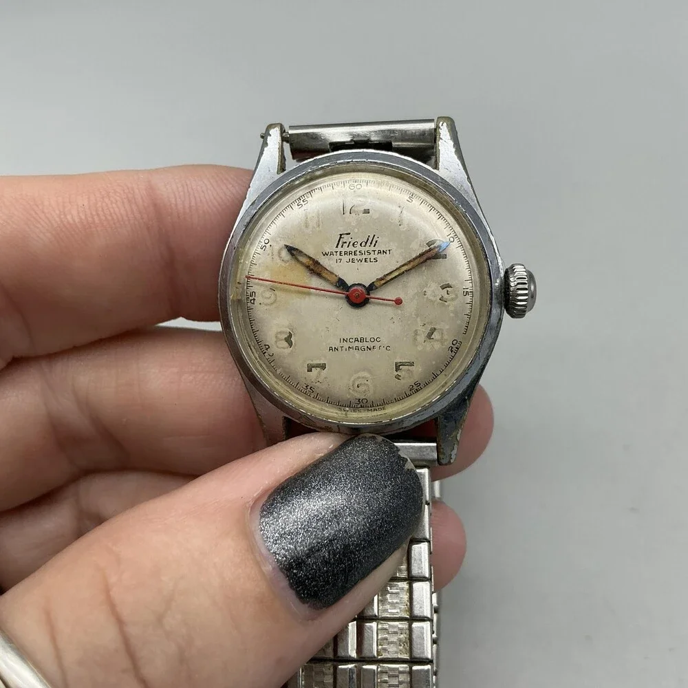 Vintage Friedli Mens Watch 30mm Manual Wind Swiss Made NON WORKING for Parts